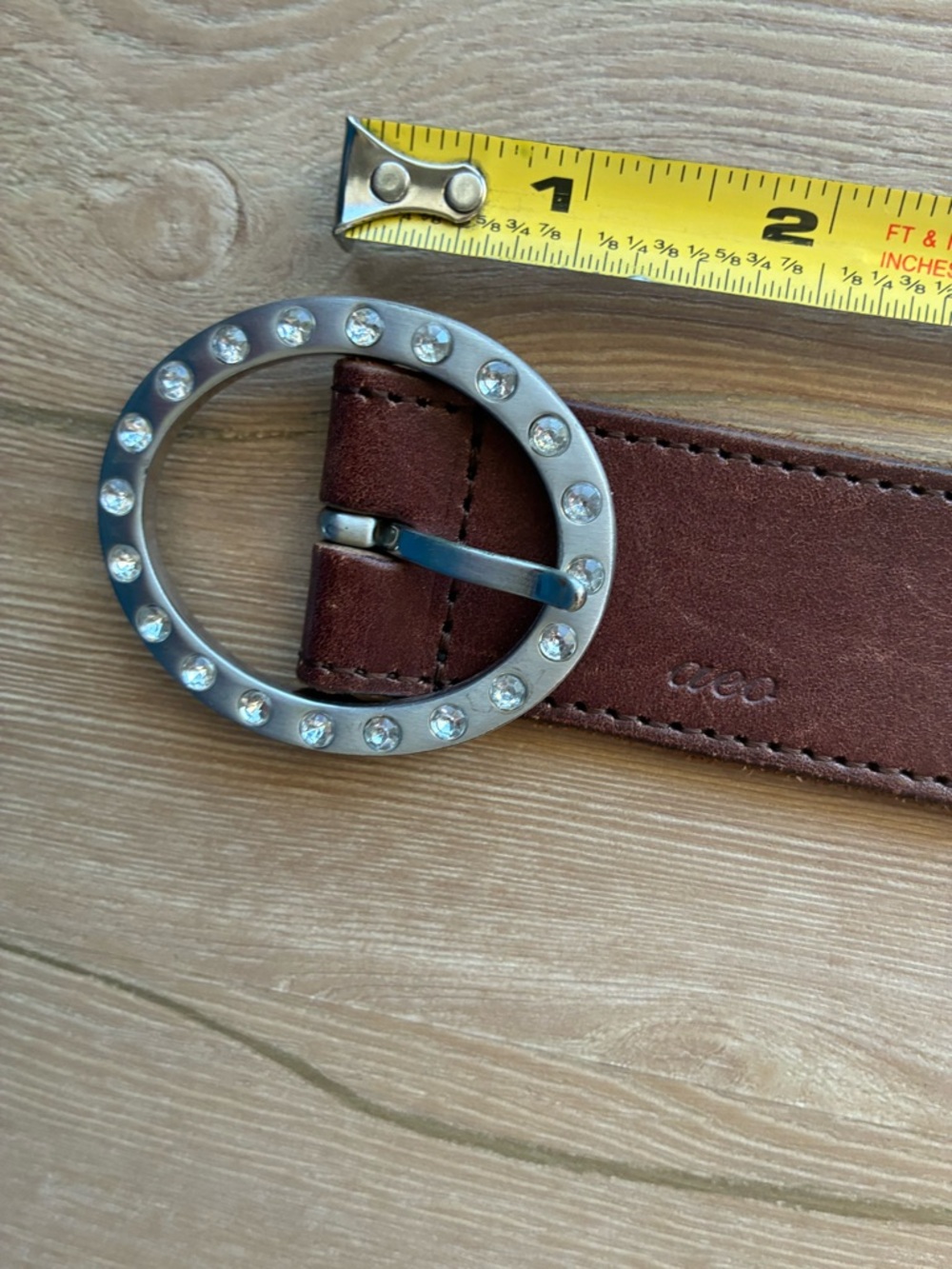 American Eagle Rhinestone Buckle Leather Belt Brown Size Small 90s Y2K